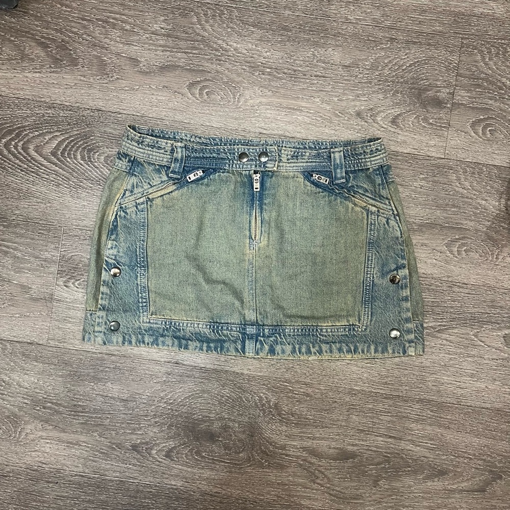Reclaimed vintage motocross denim mini skirt